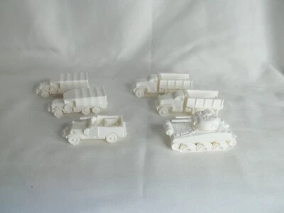 Paquete de 6 vehículos militares a escala HO blanco plástico duro mini modelo tanque militar de 2" a 2,5" Foto 1 de 4