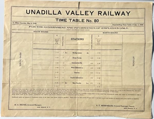 Bridgewater NY UNADILLA VALLEY RAILWAY 1930 Mitarbeiter Zug Fahrplan Fahrplan 4F - Bild 1 von 4