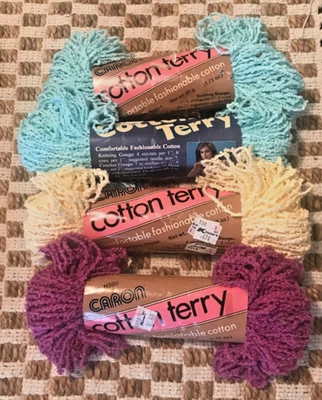 Lote de 4 madejas hilo de rizo de algodón vintage Caron 85 % algodón 15 % rayón hilo en zigzag Foto 1 de 4