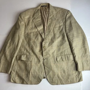 Lauren Ralph Lauren Mens Brown Check Silk Linen Wool Blazer Jacket Size 44S - Picture 1 of 9