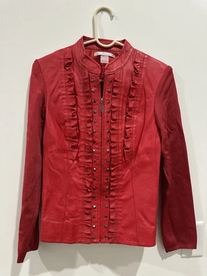 Vintage Peter Nygard Womens Leather Jacket  Size M Red Studded Ruffles - Image 1 of 4