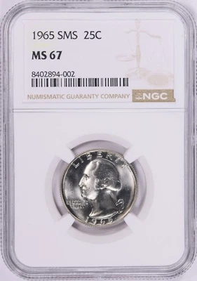 1965 SMS 25C ~ WASINGTON QUARTER GRADED "NGC" MS67 "GEM" MB 5455 - Image 1 of 2