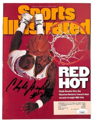 Clyde Drexler Autographed Sports Illustrated Magazine JSA Rockets - Image 1 of 3