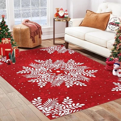 JOJOKA Christmas Snowflake Area Rug Washable Rugs Low Pile Floor Carpet For Living Room