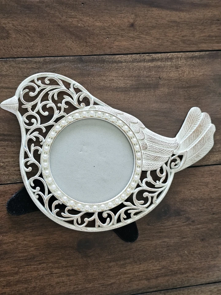 Pier 1 Imports Decor  Bird Picture Frame In Cream Color And Wht Pearl Accents. - Image 1 of 4