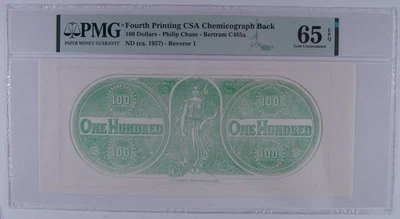$100 Confederate CSA Chemicograph Fourth Printing Reverse 1 Back PMG Gem 65 EPQ - Image 1 of 2