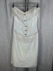 Rare LILLIE RUBIN White Sequin Beaded Mini Dress Sz 8 Bridal Reception VTG 80s - Picture 1 of 9