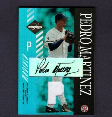 2003 LEAF LIMITED AUTO MONIKERS TEAL JERSEY #75 PEDRO MARTINEZ RED SOX SSP #5/5 - Image 1 of 2