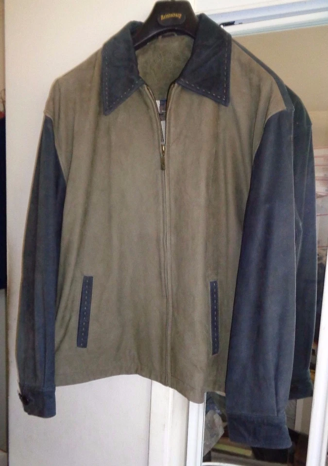 Новый NAT NAST двухцветный темно-синий и серо-коричневый Pic стежок! 100% замша рокабилли куртка L/XL - Изображение 1 из 3
