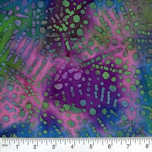 QUILTER'S BATIK 45-inch BTY 100% Cotton, Purple, Teal and Pink 