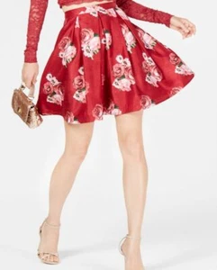 $100 Sequin Hearts Juniors' Red Floral Bloom Pleated Fit & Flare Skirt Size 1 - Picture 1 of 2