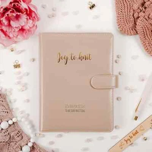 JOY TO KNIT Leather knitting planner, notes and notebook journal, brown, pink - Picture 1 of 11