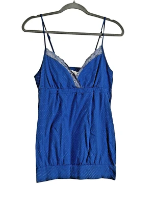 Camiseta sin mangas Charlotte Russe Y2K para mujer Babydoll Cami azul ribete de encaje grande Foto 1 de 3