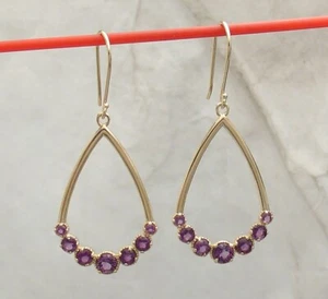 Technibond Natural Amethyst Dangle Drop Earrings 14K Yellow Gold Plated Silver - Picture 1 of 4