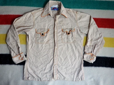 Camisa De Colección Años 60 70 Wrangler Beige Naranja Lino EE. UU. Vaquero Occidental Botón Para Hombres M Foto 1 de 4