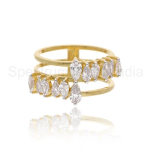 1.18 Ct Lab Grown CVD Pear Diamond Cuff Ring 18k Yellow Gold Engagement Jewelry - Picture 1 of 7