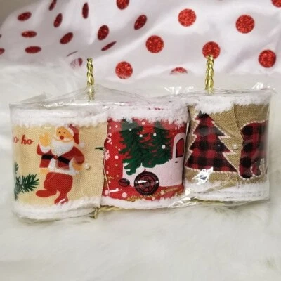 3 Rolls 18 Yards Christmas Fabric Ribbon Winter Themed Decorative Burlap - Image 1 of 4