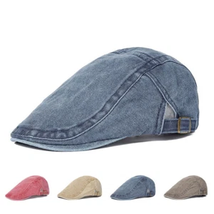 Men Cotton Plain Peaked Flat Cap Duckbill Gatsby Trucker Ivy Driving Golf Hat - Picture 1 of 10