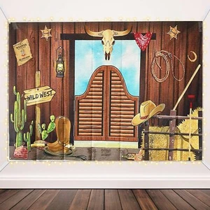 Western Cowboy Backdrop Western Party Supplies Decorations Wild West Decor Ru... - Picture 1 of 7