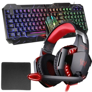 Gaming Gamer Wired Keyboard & Mouse W/LED Backlit,Gaming Headset , Mouse Pad Set - Picture 1 of 18