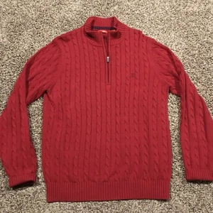 Izod Mens M Red Cotton 1/4 Zip Sweater Collared A48 - Picture 1 of 3