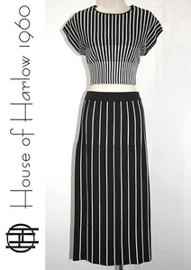 HOUSE OF HARLOW TWO PIECE SET CROP TOP & MIDI SKIRT STRIPED STRETCH KNIT sz S - Picture 1 of 14