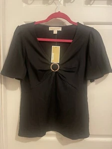 NWT Michael Kors Women’s Black Short Sleeve Top Size - Picture 1 of 7