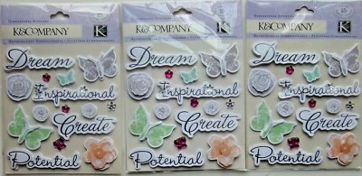 INSPIRATIONAL SENTIMENTS LOT OF 3 K&Company Dimensional Stickers NEW! 30-577275 - Image 1 of 2