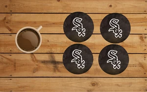 CHICAGO WHITE SOX ROUND COASTER SET OF 4 CUSTOM MADE  - Picture 1 of 2