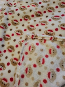 BABY STARTERS Sock Monkey Blanket 30x40 Face Dots Soft Fleece White Brown Red - Picture 1 of 3