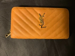 Saint Laurent Long Wallet YSL Monogram Large Yellow Leather Cassandra Gold - Picture 1 of 5