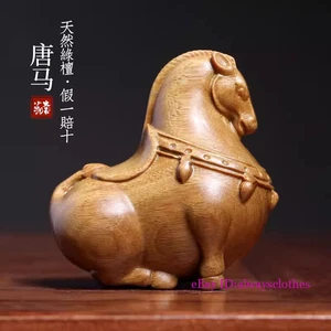 3.9*5.7*5.8cm Hand Carved Green Sandalwood Netsuke: Zodiac Horse Tang Ma “马到成功” - Picture 1 of 5