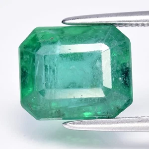 π 3.35ct 9x7.7mm Octagon Green Emerald - Zambia Gemstone - Picture 1 of 4