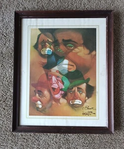 Pintura de payaso vintage de Chuck Oberstein firmada enmarcada - Imagen 1 de 11