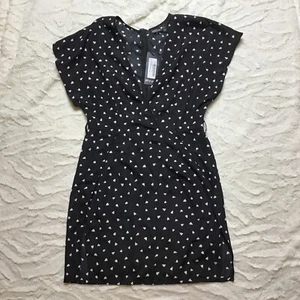 New BNWT Nasty Gal Black & White Heart Print Mini Tea Dress - Size UK 6 - Picture 1 of 3
