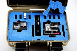Tan Armourcae 909 case +Precut Blue Top 2 GoPro Hero 12 11 10 Nanuk 909 foam - Picture 1 of 4