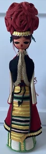 Vintage Handmade Russian Bulgarian EEK Kykia Doll Colorful Floral Headdress 15” - Picture 1 of 12