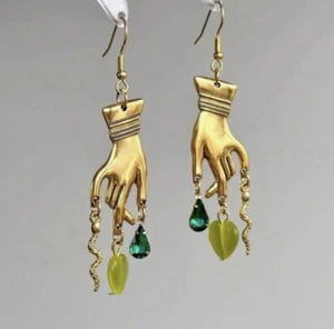 Madewell Hand Earrings Zircon Heart Multigem Gold CZ Teardrop Snake VTG Boho - Picture 1 of 6