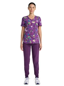 Disney Womens The Nightmare Before Christmas V Neck Print Scrub Top size L New - Picture 1 of 5