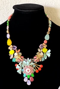 J. CREW Gorgeous SPRING BLOOM FLOWER Statement Necklace w/Crystals+Faux Beads - Picture 1 of 21