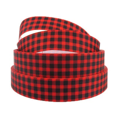 7/8" Grosgrain Ribbon Red Black Buffalo Plaid Lumberjack Lady Bug DIY Hair Bows - Image 1 of 2