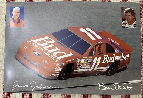 Vintage Bill Elliott & Junior Johnson’s Budwiser Thunderbird  Post Cards Cover