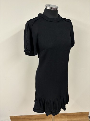 Abito rosso Valentino nero a costine midi taglia 40 UK 8 10 orlo con volant festa matrimonio