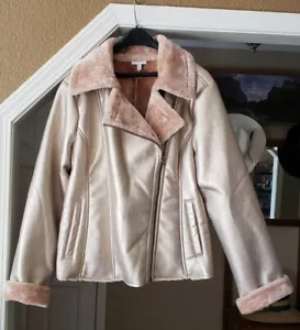 NWT SHYANNE ROSE GOLD FAUX SHEARLING LEATHER COAT ZIP UP MOTO BIKER JACKET XXL - Picture 1 of 24