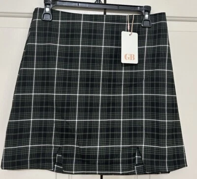 NWT GB size M green black white plaid short skirt women's  juniors - Image 1 of 4