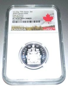 2020 CANADA 50C VE DAY PROOF 70 PF70 SILVER FIRST DAY ISSUE NGC Ultra Cameo COIN - Picture 1 of 4