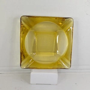Large Vintage Amber Glass Square Retro Ashtray 6” Cigar Cigarette Heavy - Picture 1 of 7
