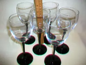 6 - LUMINARC SIGNATURE DOMINO BLACK STEM CLARET GLASS 7-3/4" H EUC FRANCE - Picture 1 of 5