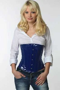 Korsett Corsage Blau Lack lang normal pu73 - Picture 1 of 2