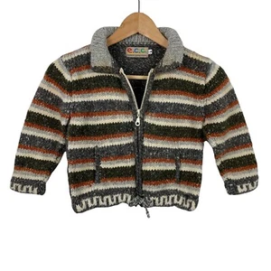 ECC Ecuadorian Clothing Company 4 Sweater Zip Up Wool Blend Cardigan Stripe FLAW - Picture 1 of 11